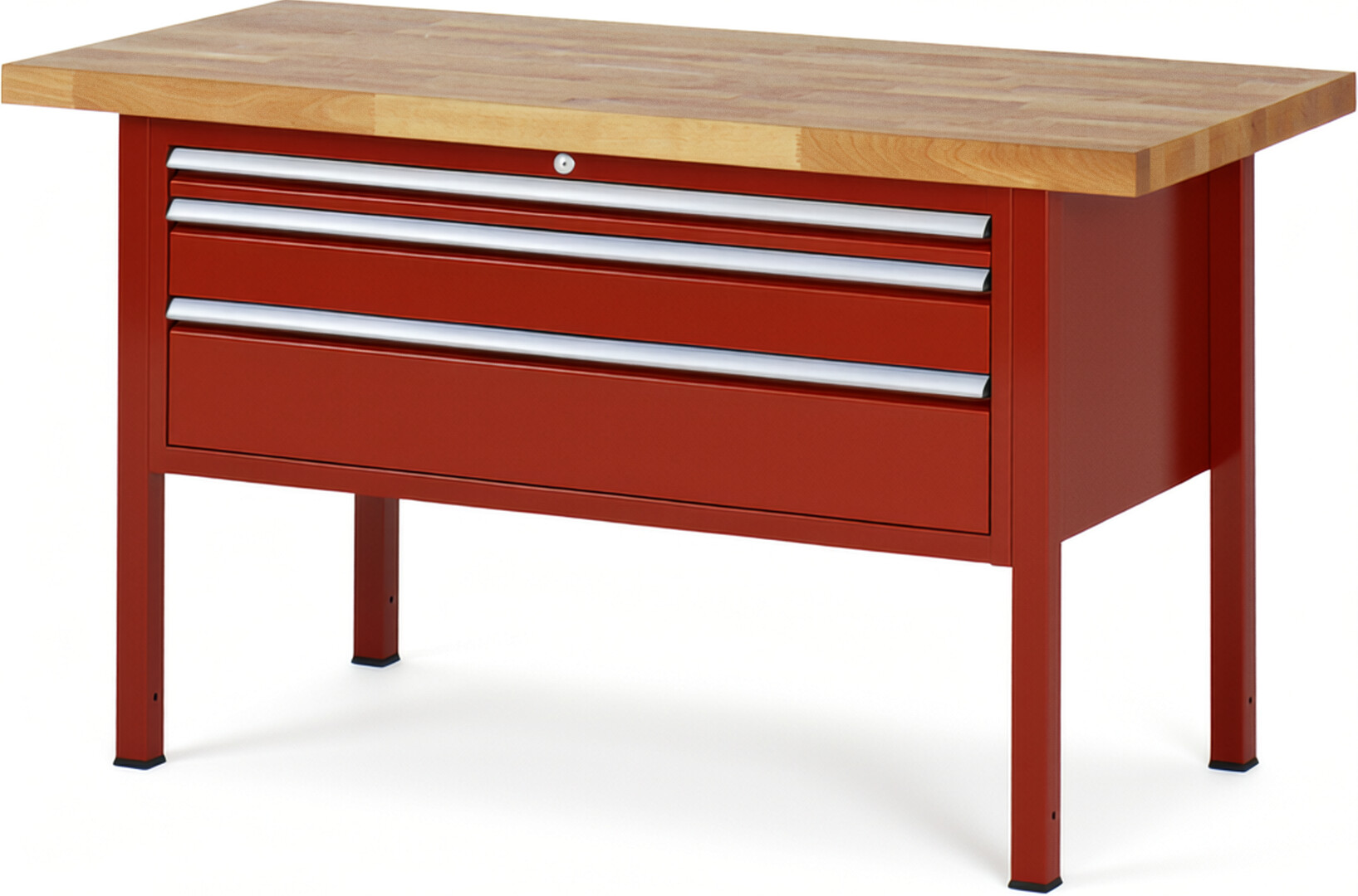 Werkbank Modell 8326 rot, BxTxH 1500x700x840 mm,  Buche-Massiv Arbeitsplatte 40 mm,  3 Schubladen mit  Vollauszug 100 % und  SoftClosing