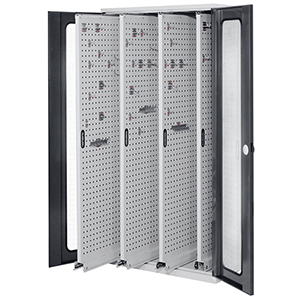 Schwerlastschrank, Vollblechtüren, 2 Vertikalauszüge, 3 Fachböden, BxTxH 1000x600x1950 mm, RAL 7035/7016