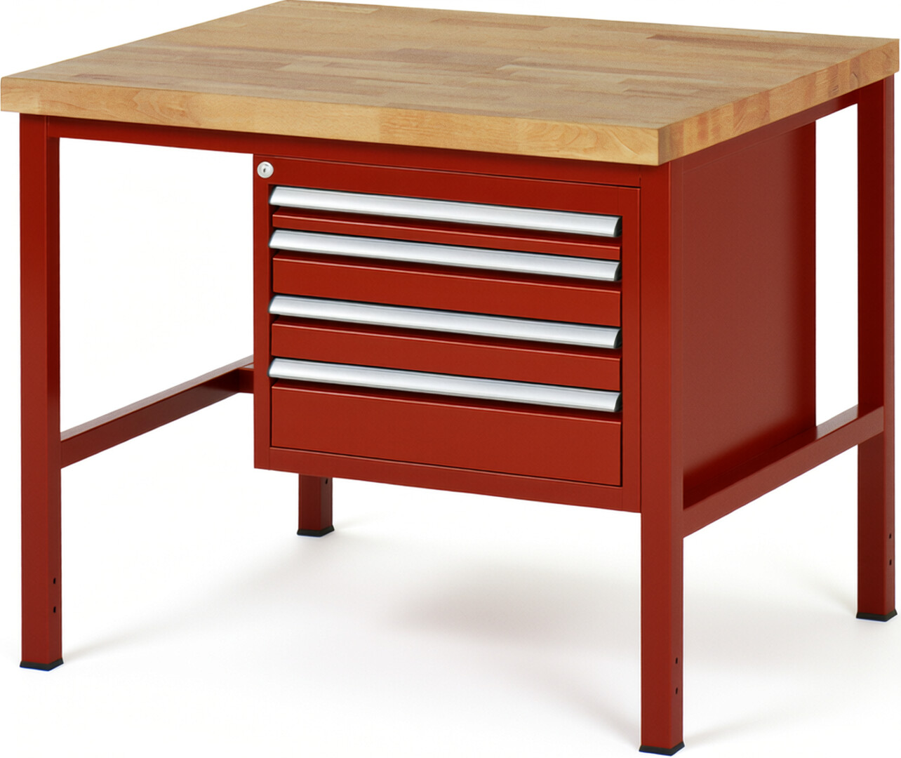 Werkbank Modell 8132 rot, BxTxH 1000x900x840 mm,  Buche-Massiv Arbeitsplatte 40 mm,  4 Schubladen mit  Vollauszug 100 % und  SoftClosing