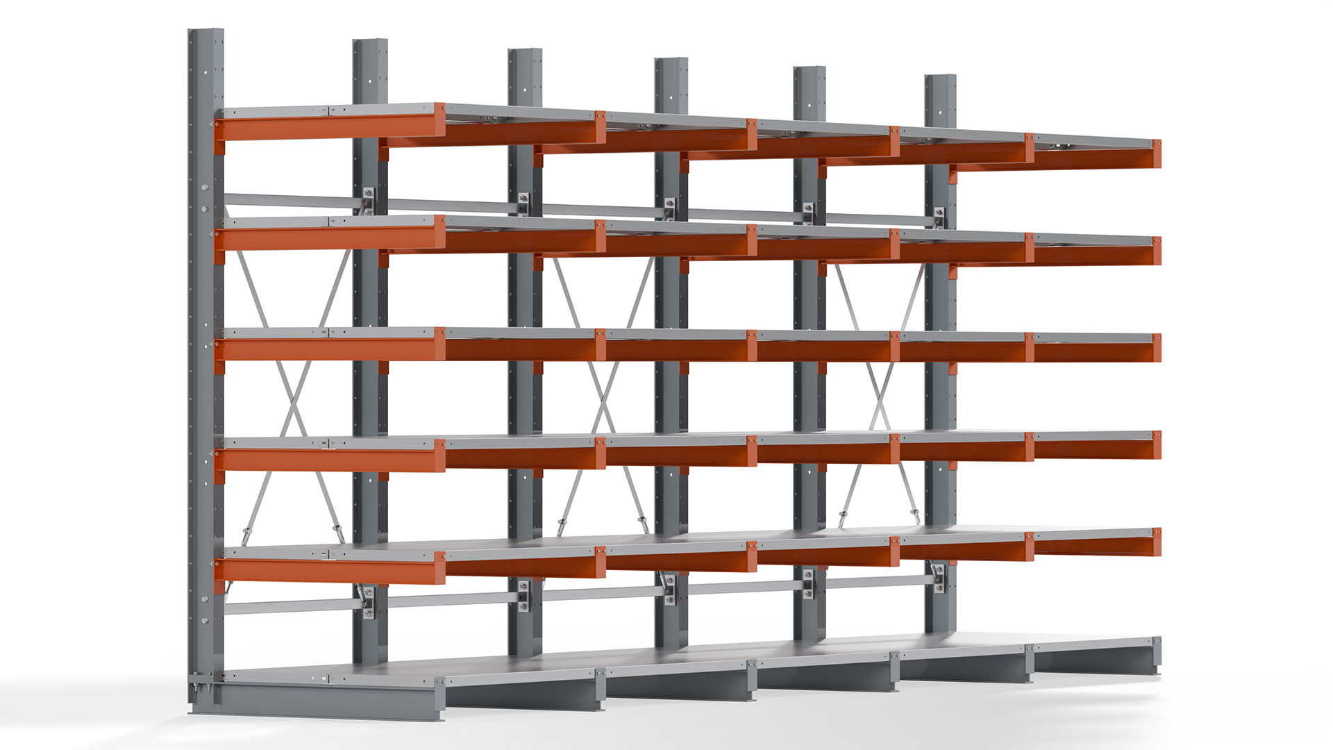 Kragarmregal KARL basic - lackiert - Breite: 500 cm - Höhe: 250 cm - Tiefe: 100 cm - Traglast je Kragarm: 450 kg - einseitig