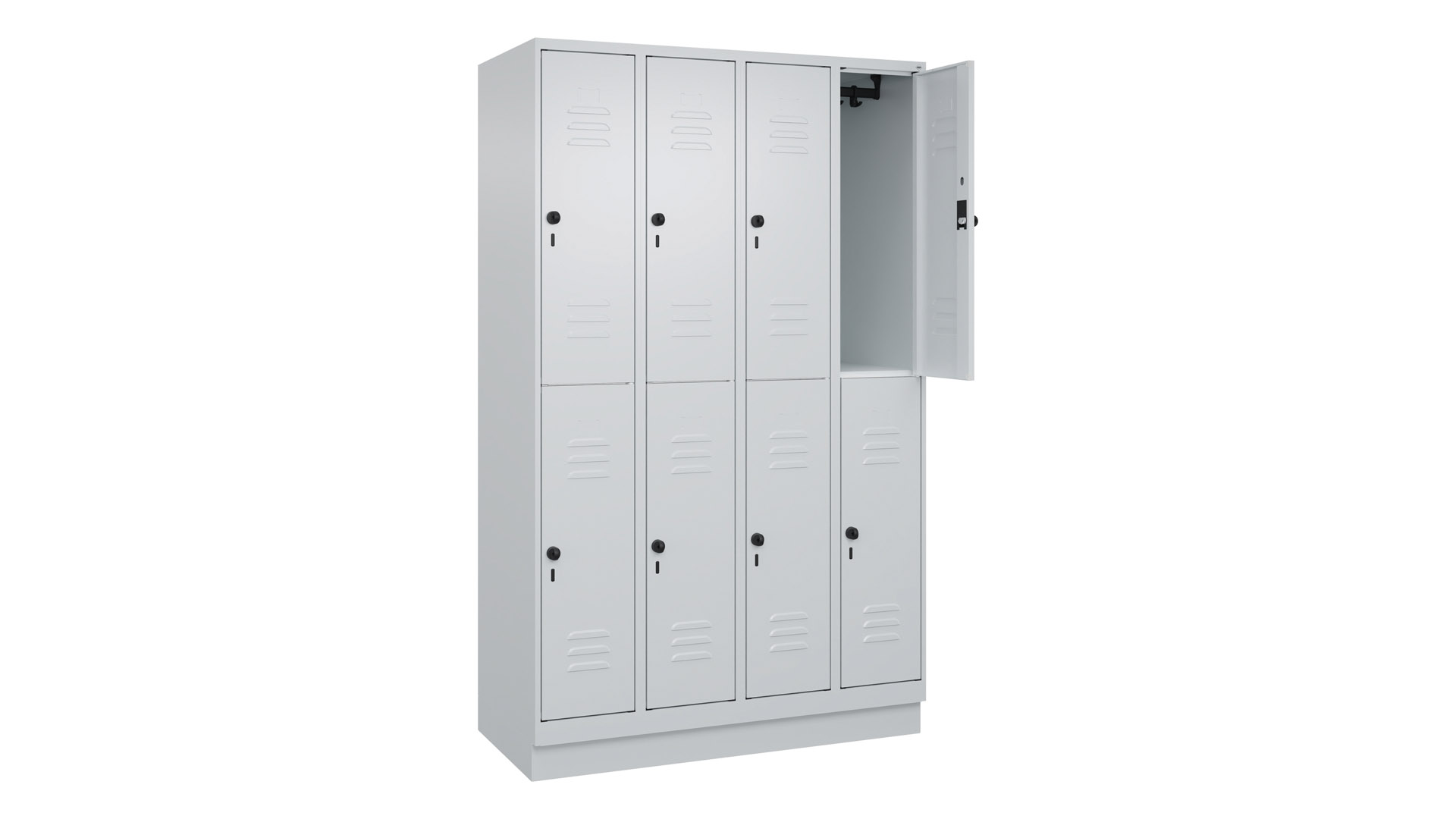 Garderobenspind doppelstöckig, Breite 120 cm, Höhe 195 cm, Tiefe 50 cm, 8 Fächer