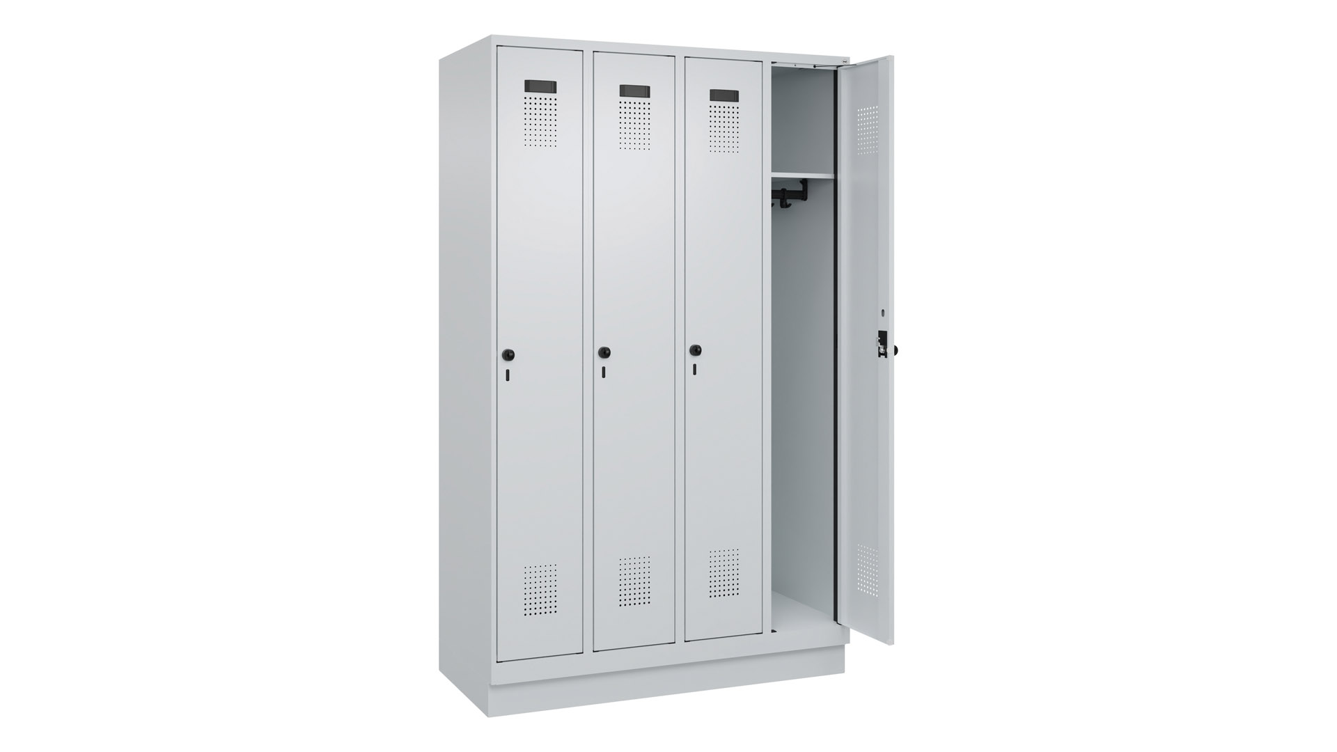 Spind - Garderobenschrank, Breite 120 cm, Höhe 195 cm, Tiefe 50 cm, 4 Abteile