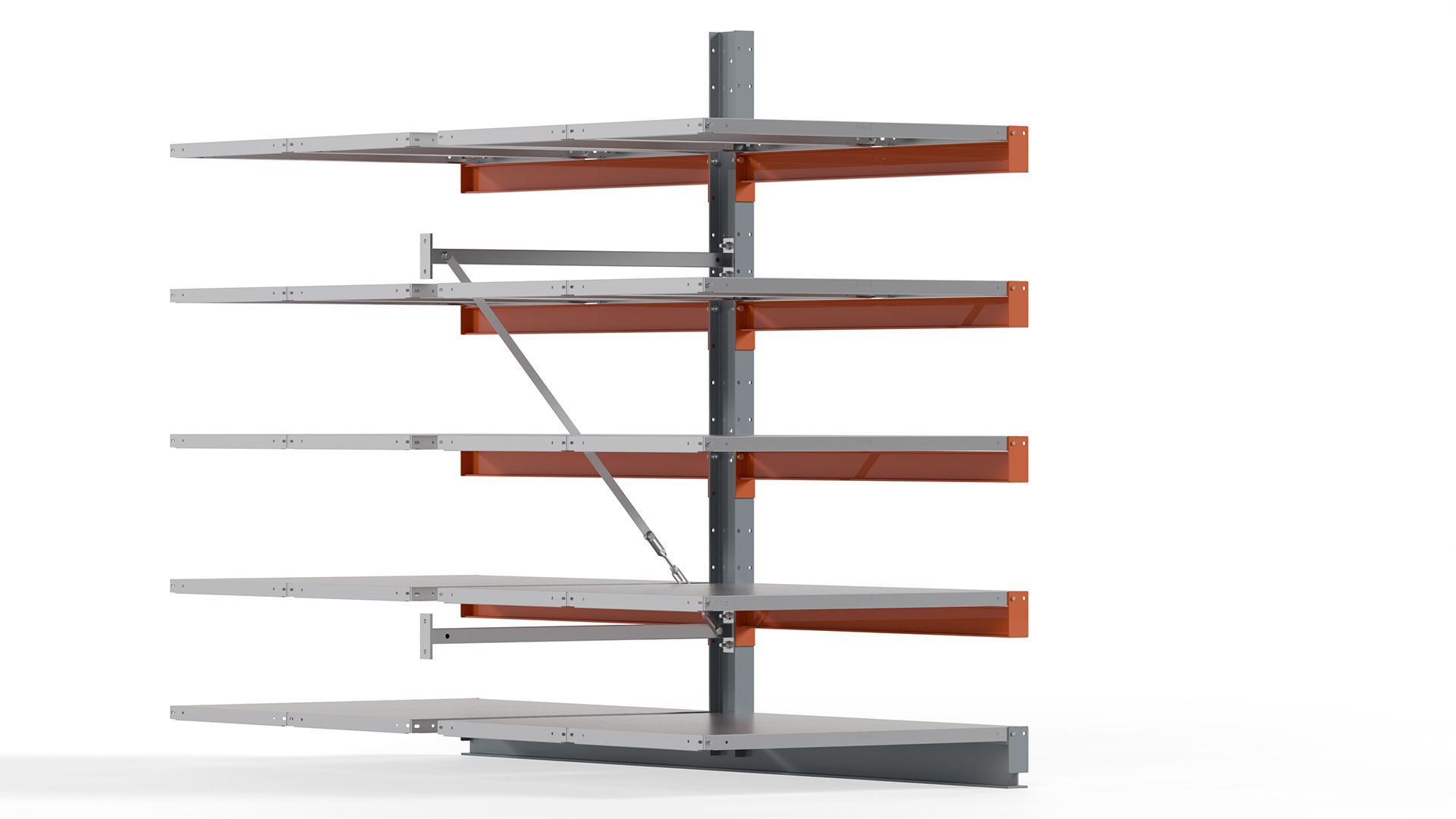 Kragarmregal KARL basic - Anbaufeld - Breite: 100 cm - Höhe: 200 cm - Tiefe: 252 cm - Traglast je Arm: 370 kg - doppelseitig