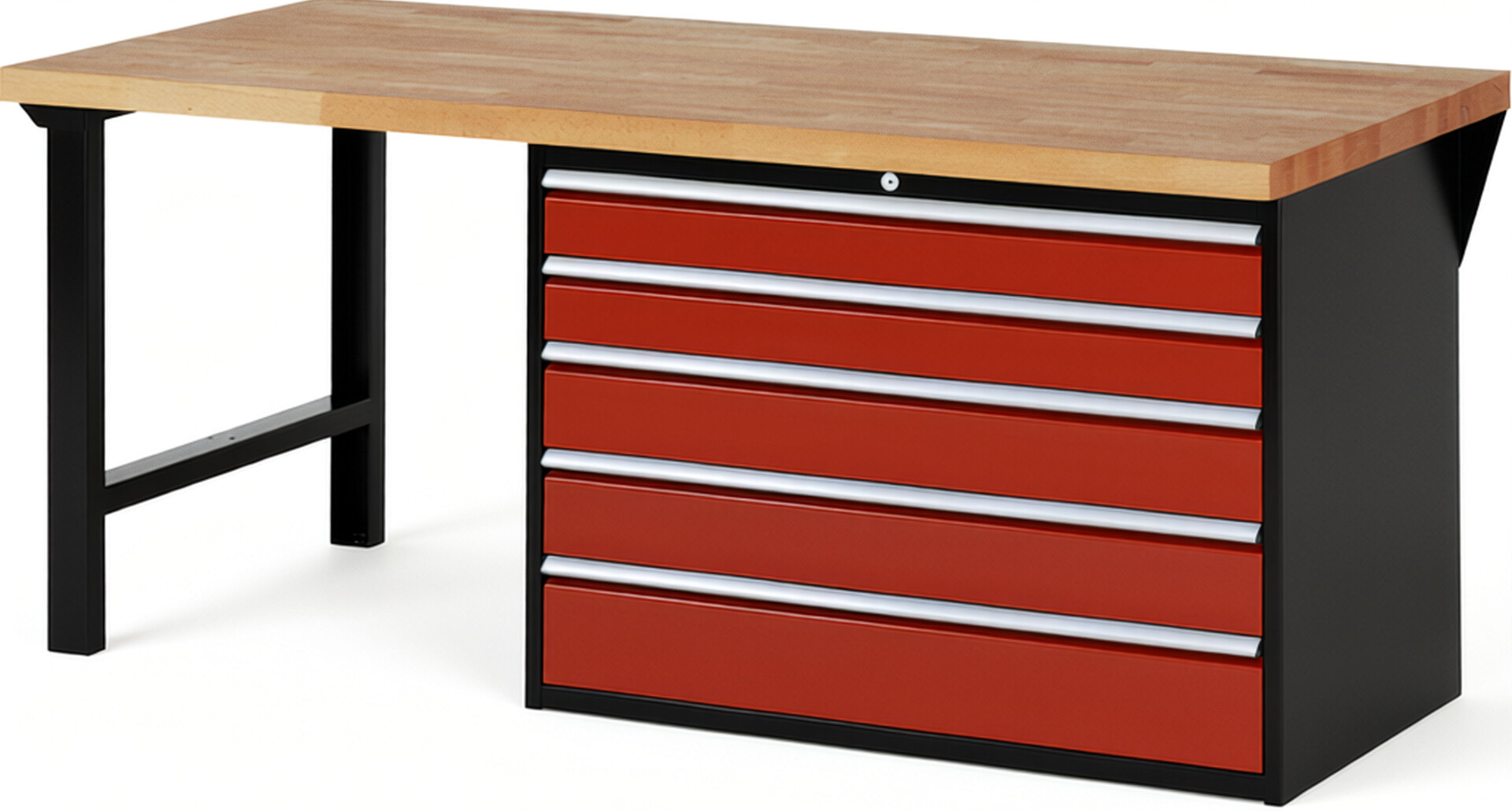 RAU Werkbank schwarz - rot - Breite 200 cm - Tiefe 90 cm - Höhe 89 cm - Buche-Massiv Arbeitsplatte 40 mm