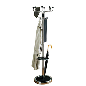 Garderobenständer, Durchm.xH 520x1760 mm, 8 Hut- + 8 Mantelhaken, Schirmständer, verchromt