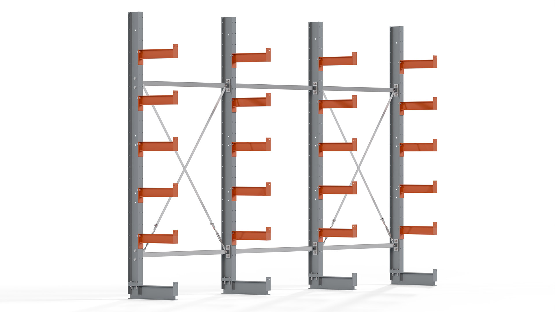 Kragarmregal KARL basic - lackiert - Breite: 384 cm - Höhe: 250 cm - Tiefe: 40 cm - Traglast je Kragarm: 1100 kg - einseitig