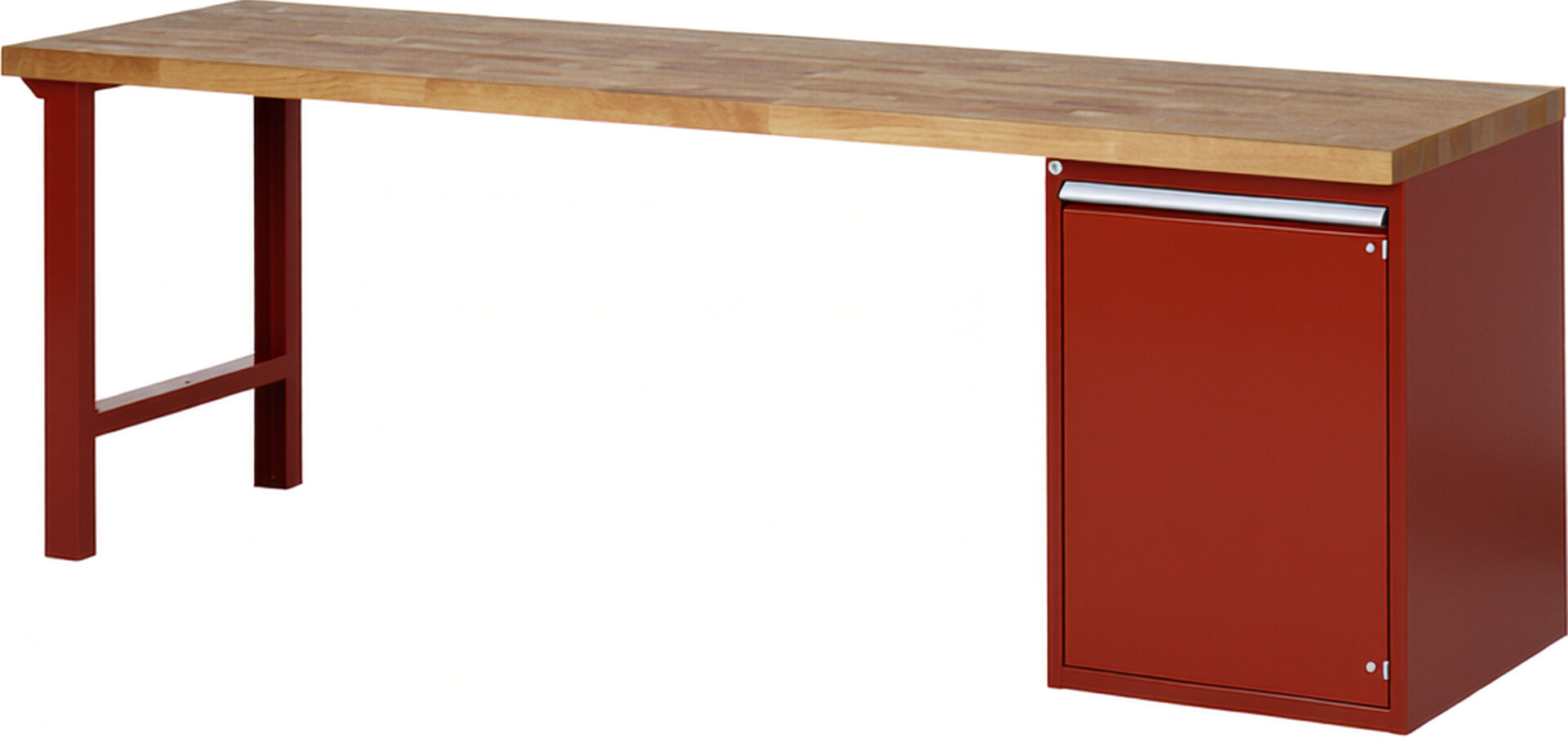 Werkbank Modell 7501 rot, BxTxH 2500x700x890 mm,  Buche-Massiv Arbeitsplatte 40 mm