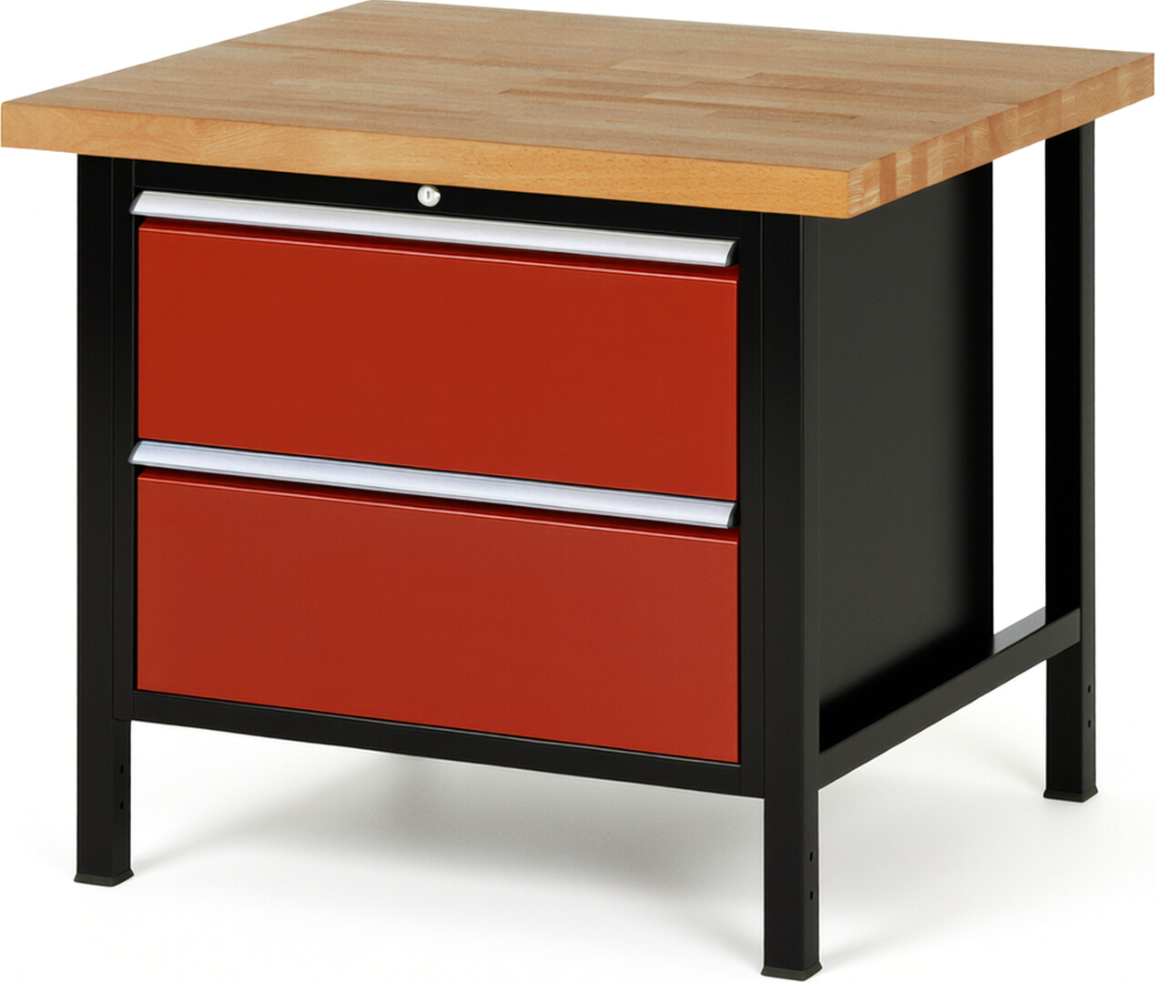 RAU Werkbank schwarz - rot - Breite 100 cm - Tiefe 90 cm - Höhe 104 cm - Buche-Massiv Arbeitsplatte 40 mm
