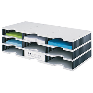 Ablage- und Sortiersystem, Grundmodul, 3x3 Fächer, BxTxH 723x331x223 mm, Polystyrol, grau/schwarz