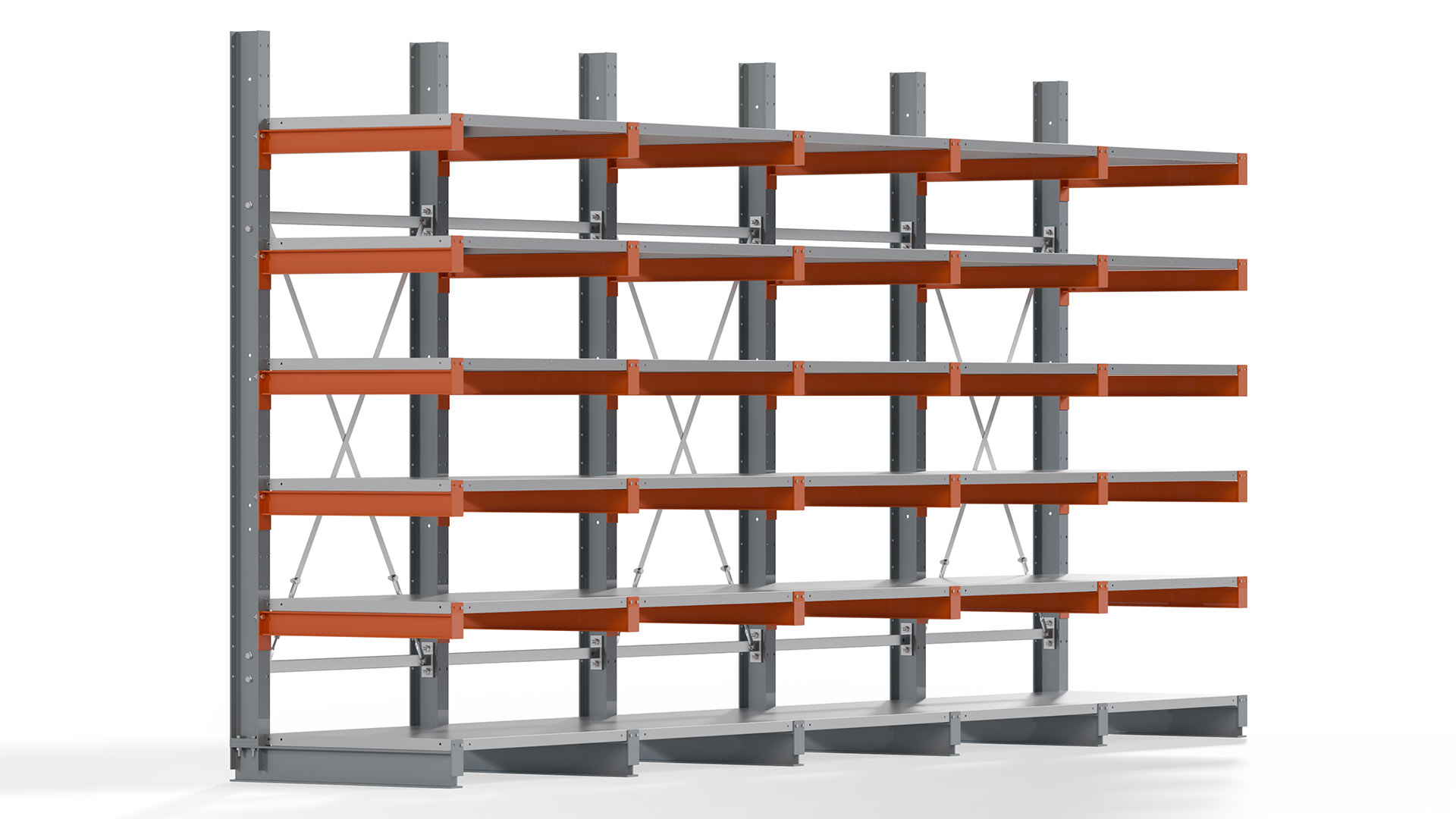 Kragarmregal KARL basic - lackiert - Breite: 500 cm - Höhe: 250 cm - Tiefe: 80 cm - Traglast je Kragarm: 550 kg - einseitig