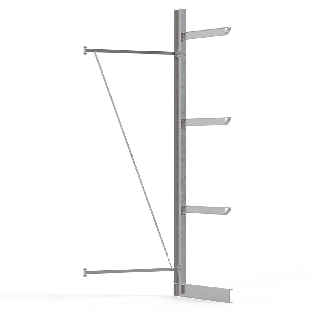 Kragarmregal KARL heavy - feuerverzinkt - Anbaufeld - Breite: 150 cm - Höhe: 400 cm - Tiefe: 138 cm - Traglast je Arm: 800 kg - einseitig