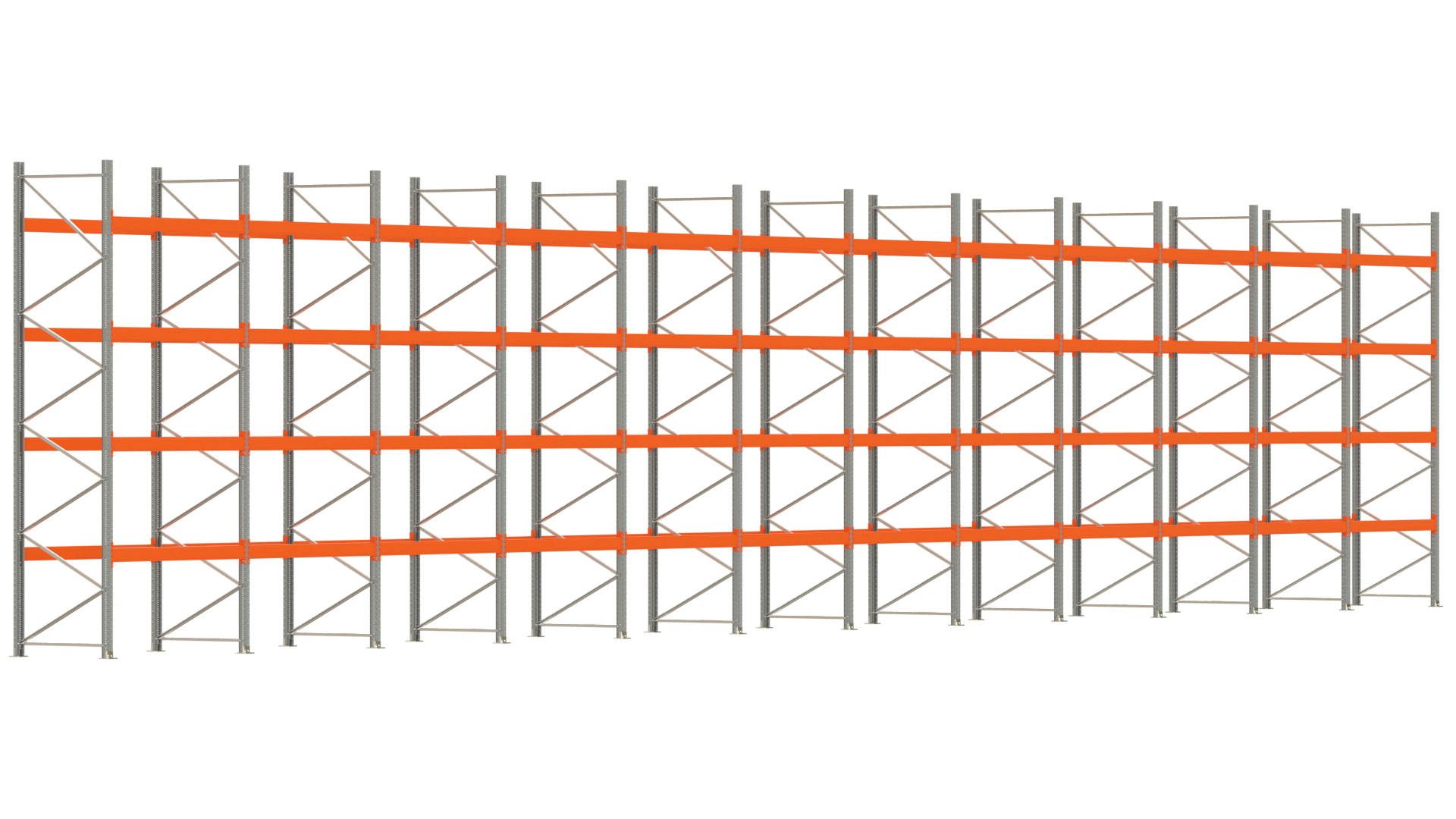 Palettenregal ARTUS - Breite 2390,5 cm - Höhe 450 cm - Tiefe 110 cm - Fachlast 3000 kg - 120 Palettenstellplätze