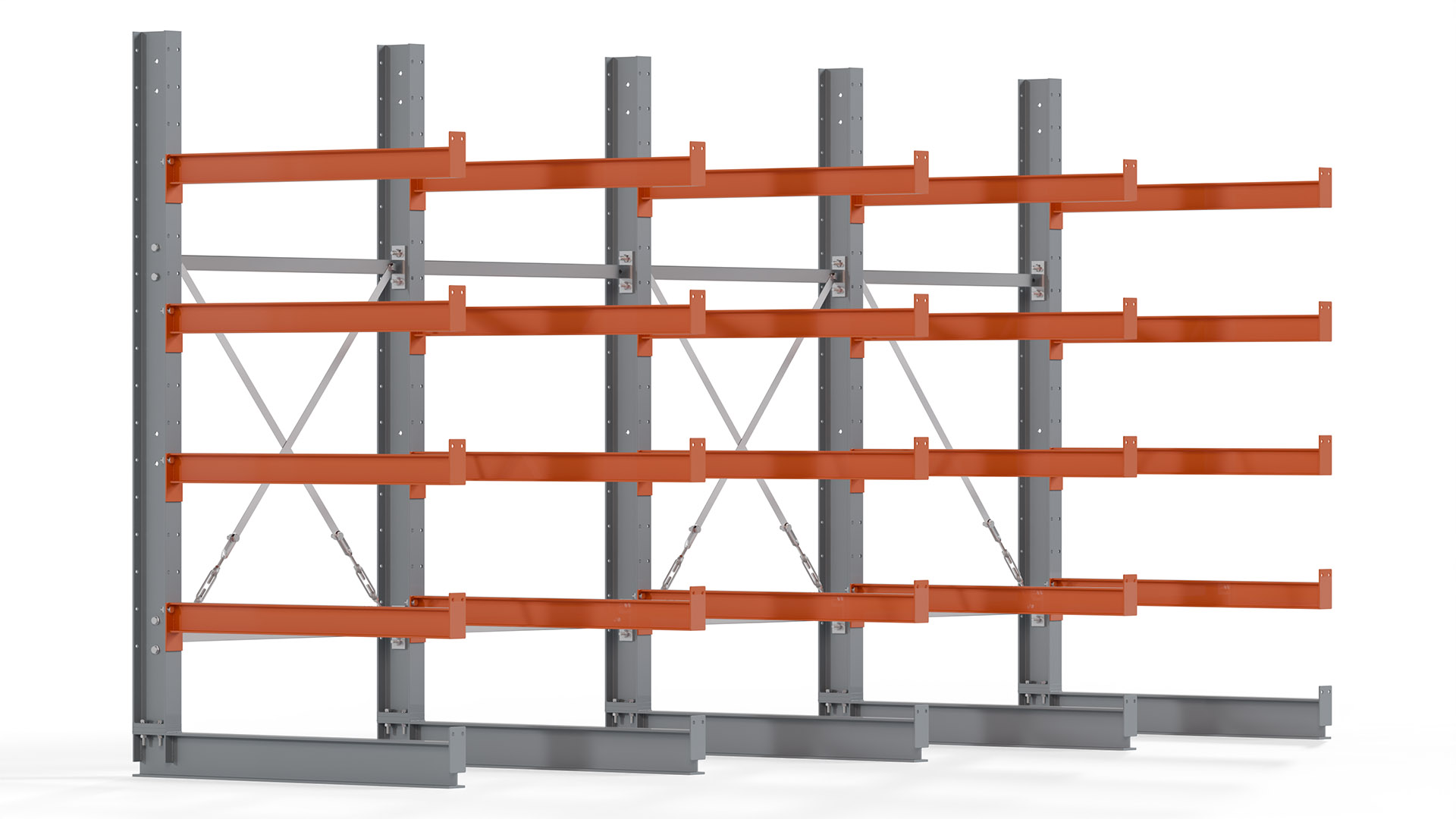 Kragarmregal KARL basic - lackiert - Breite: 400 cm - Höhe: 200 cm - Tiefe: 100 cm - Traglast je Kragarm: 450 kg - einseitig