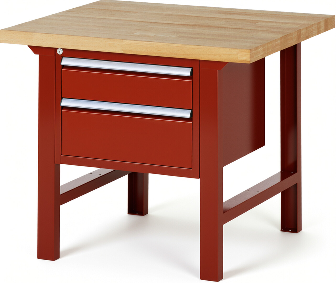Werkbank Modell 7123 rot, BxTxH 1000x900x840 mm,  Buche-Massiv Arbeitsplatte 40 mm,  2 Schubladen mit  Vollauszug 100 % und  SoftClosing