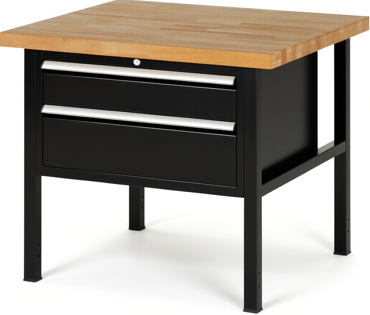 Werkbank Modell 8223 schwarz, BxTxH 1000x900x840-1040 mm,  Buche-Massiv Arbeitsplatte 40 mm,  2 Schubladen mit  Auszug 90 %