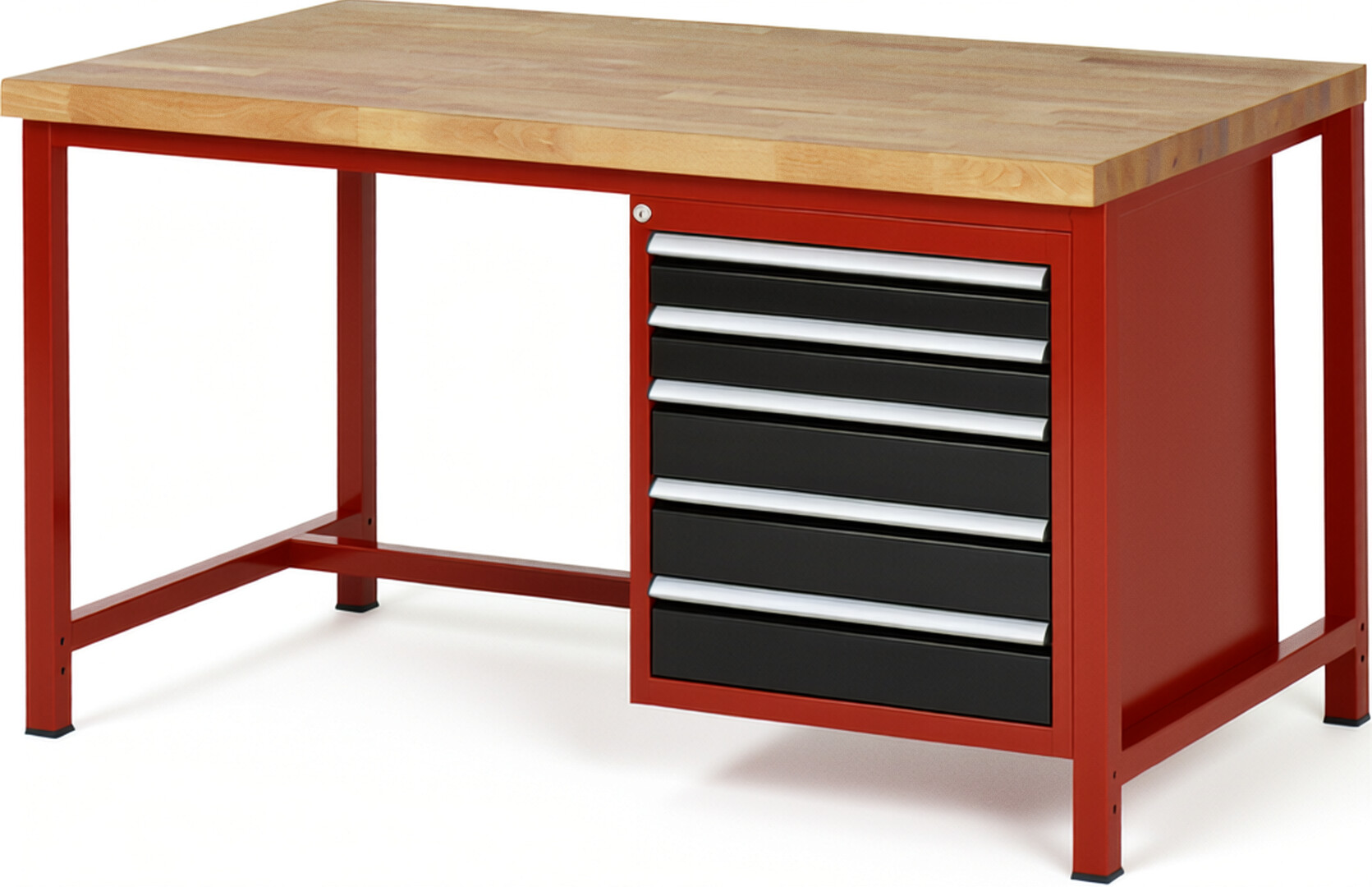 RAU Werkbank rot - schwarz - Breite 150 cm - Tiefe 90 cm - Höhe 104 cm - Buche-Massiv Arbeitsplatte 40 mm