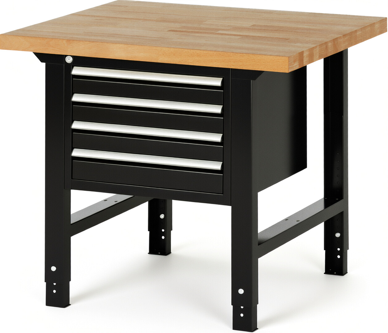 Werkbank Modell 7133 schwarz, BxTxH 1000x900x790-1140 mm,  Buche-Massiv Arbeitsplatte 40 mm,  4 Schubladen mit  Vollauszug 100 % und  SoftClosing