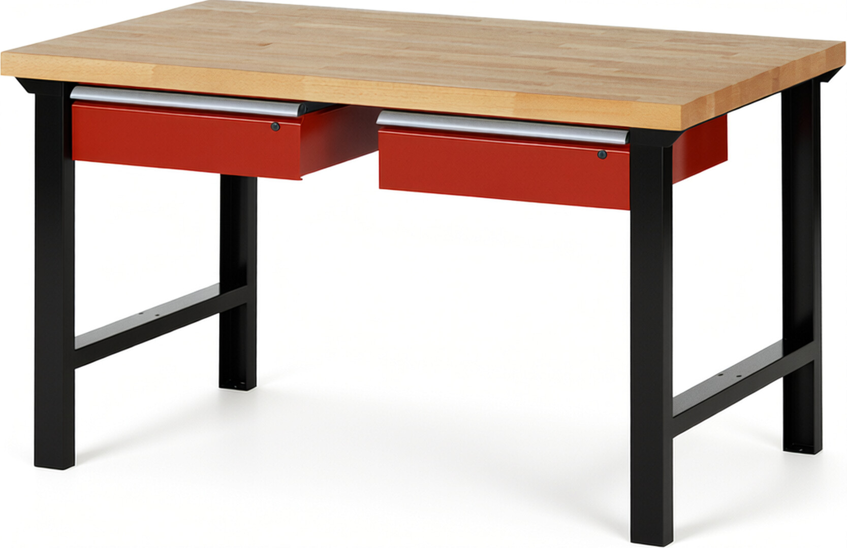 RAU Werkbank schwarz - rot - Breite 150 cm - Tiefe 90 cm - Höhe 84 cm - Buche-Massiv Arbeitsplatte 40 mm