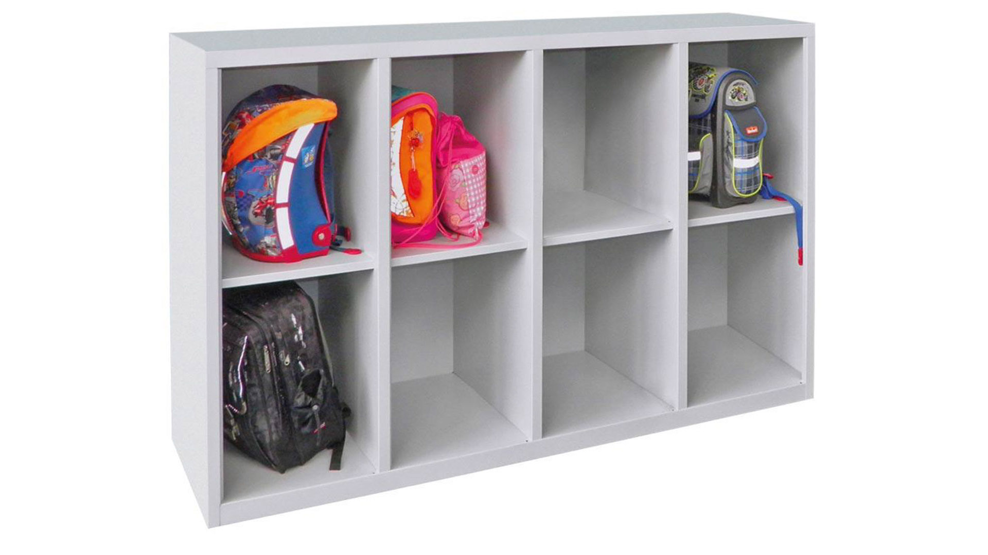 Taschenregal, Breite 163 cm, Höhe 105 cm, Tiefe 50 cm, 8 Fächer