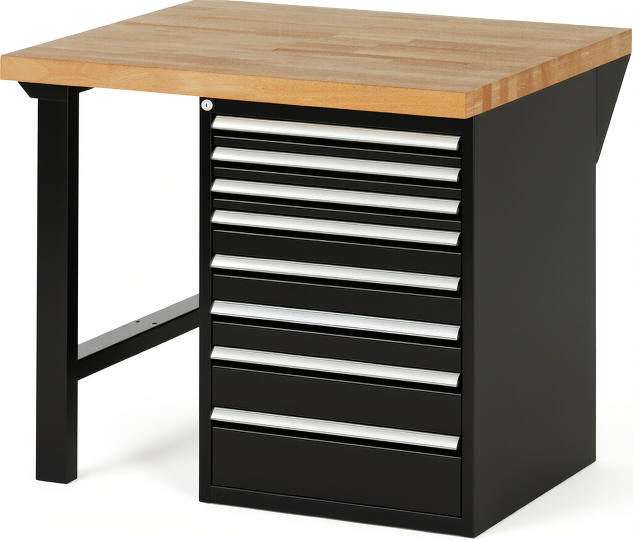 Werkbank Modell 7519 schwarz, BxTxH 1000x900x890 mm,  Buche-Massiv Arbeitsplatte 40 mm,  8 Schubladen mit  Vollauszug 100 % und  SoftClosing