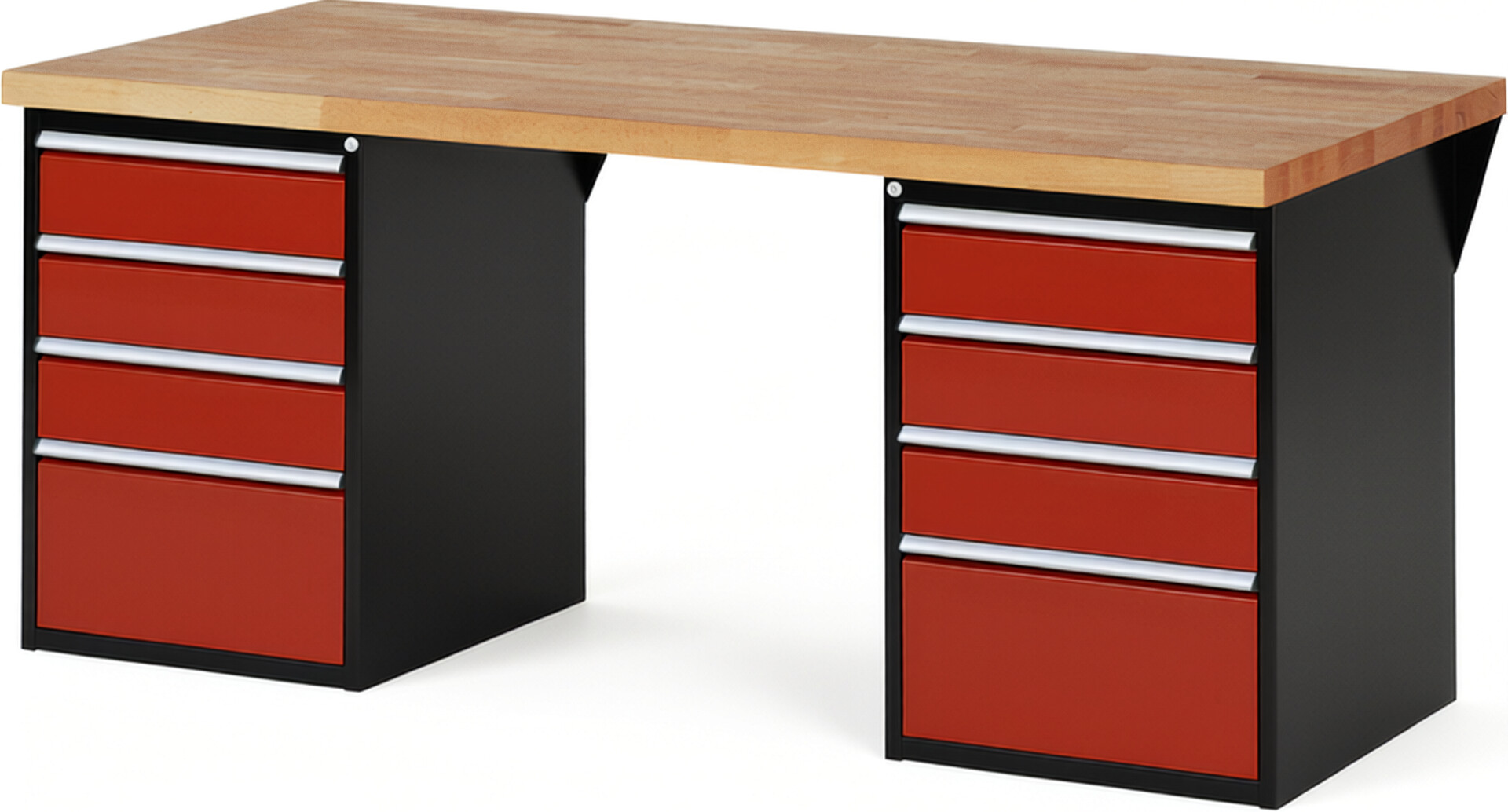 RAU Werkbank schwarz - rot - Breite 200 cm - Tiefe 90 cm - Höhe 89 cm - Buche-Massiv Arbeitsplatte 40 mm