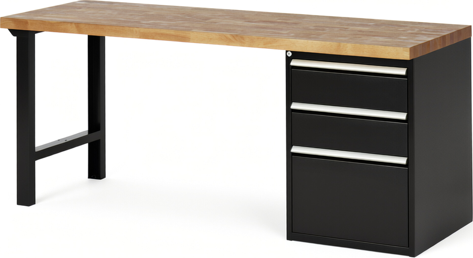 Werkbank Modell 7507 schwarz, BxTxH 2000x700x890 mm,  Buche-Massiv Arbeitsplatte 40 mm,  3 Schubladen mit  Auszug 90 %