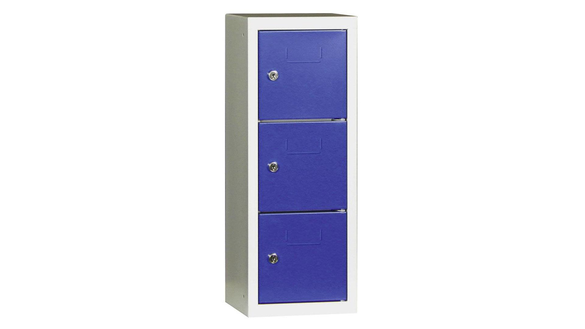 Schließfachschrank, Schließfachsäule - 598 x 225 x 200 mm (HxBxT) - 3 Fächer - Türen mit Etikettenrahmen - lichtgrau/enzianblau