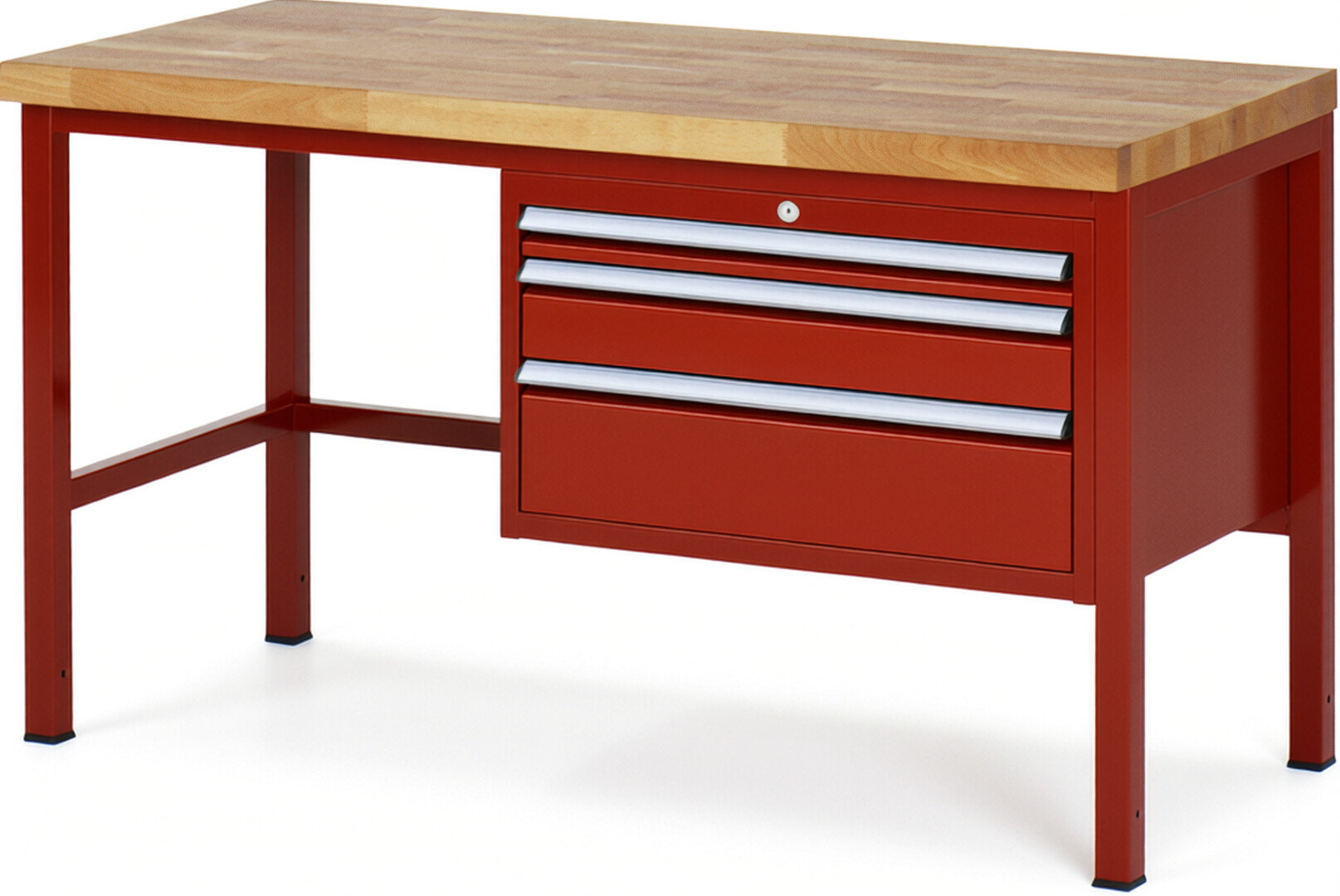 Werkbank Modell 8226 rot, BxTxH 1500x700x840 mm,  Buche-Massiv Arbeitsplatte 40 mm,  3 Schubladen mit  Vollauszug 100 % und  SoftClosing