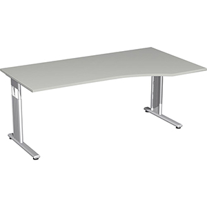 PC-Schreibtisch, BxTxH 1800x1000x680-820 mm, rechts 425 mm, höhenverstellbar, Platte lichtgrau, C-Fuß-Gestell silber