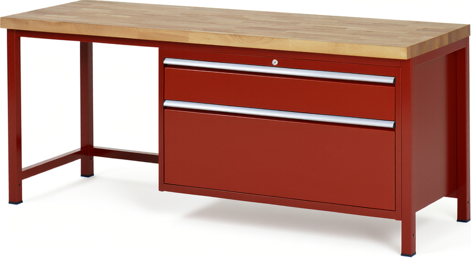 Werkbank Modell 8356 rot, BxTxH 2000x700x840 mm,  Buche-Massiv Arbeitsplatte 40 mm,  2 Schubladen mit  Auszug 90 %