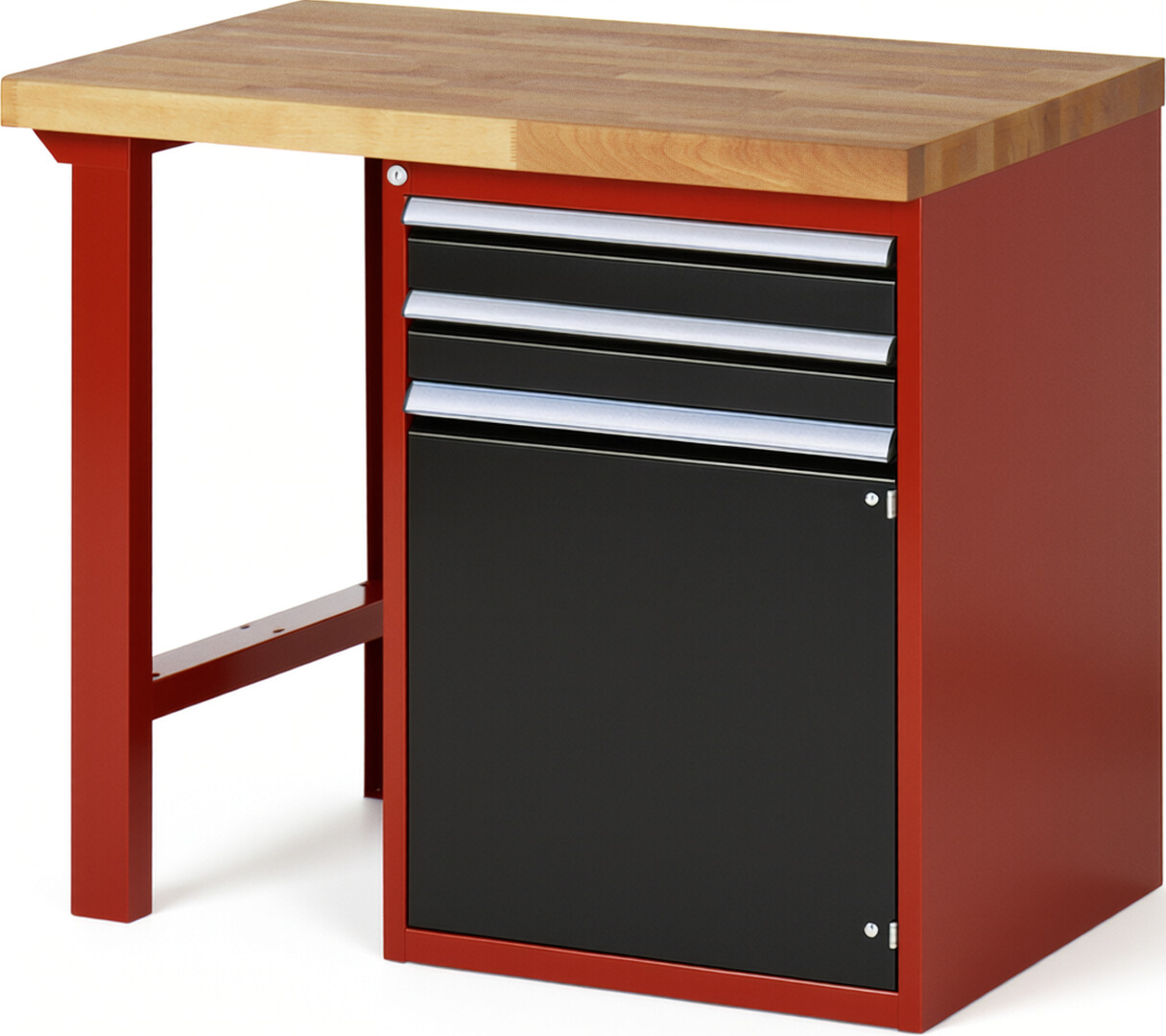 Werkbank Modell 7503 rot - schwarz, BxTxH 1000x700x890 mm,  Buche-Massiv Arbeitsplatte 40 mm,  2 Schubladen mit  Vollauszug 100 % und  SoftClosing