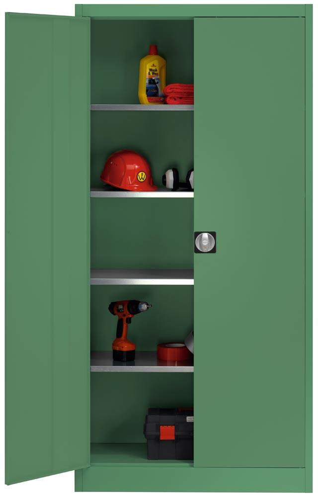 Flügeltürenschrank, BxTxH 950x420x1950 mm, RAL 6011 resedagrün, Fachlast 80 kg