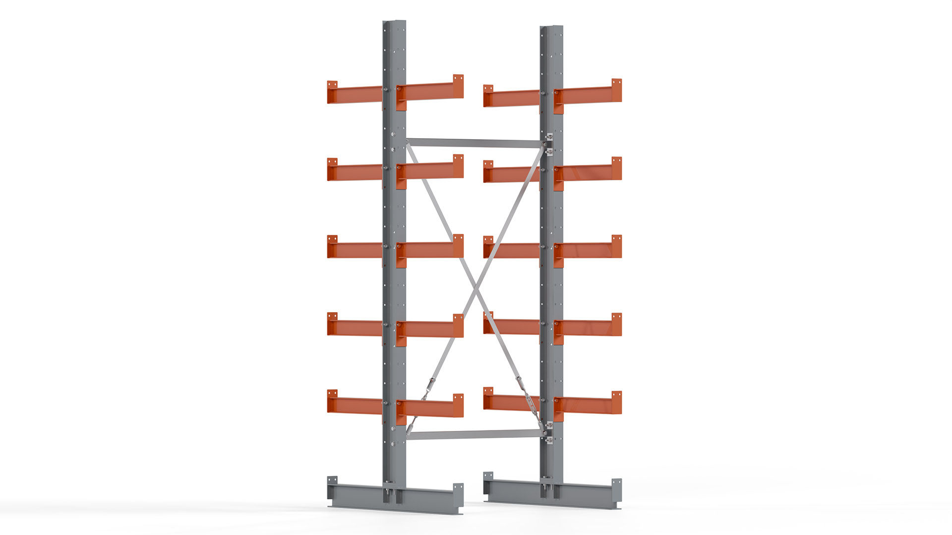 Kragarmregal KARL basic - lackiert - Breite: 100 cm - Höhe: 250 cm - Tiefe: 50 cm - Traglast je Kragarm: 870 kg - beidseitig