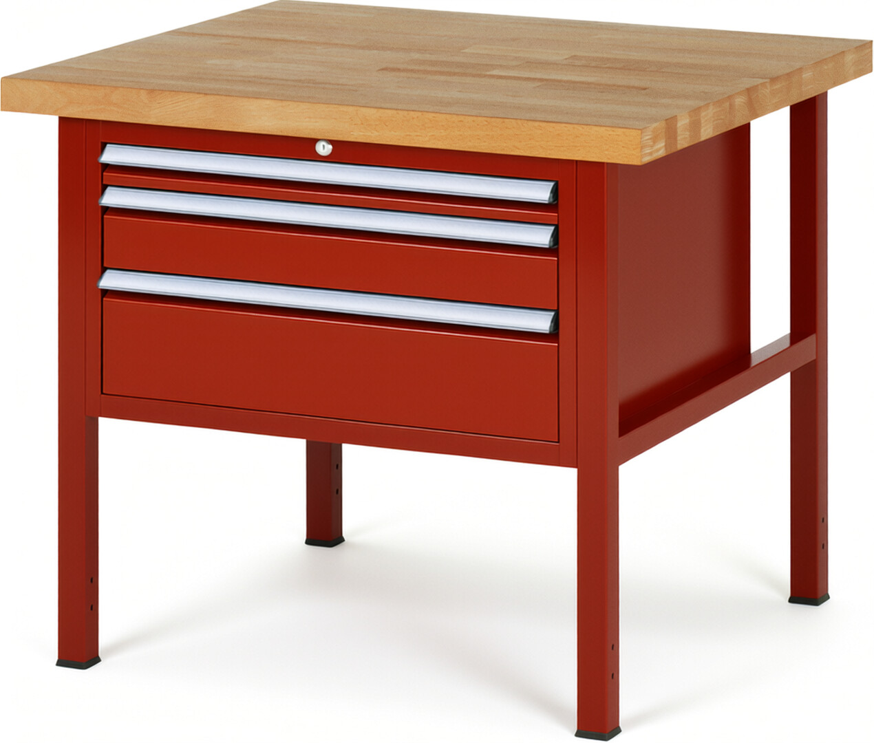 Werkbank Modell 8226 rot, BxTxH 1000x900x840 mm,  Buche-Massiv Arbeitsplatte 40 mm,  3 Schubladen mit  Vollauszug 100 % und  SoftClosing