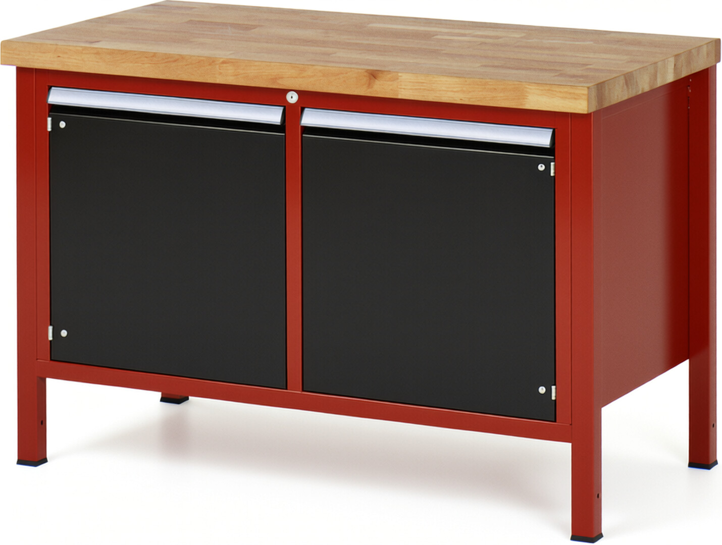 Werkbank Modell 8465 rot - schwarz, BxTxH 1250x700x840 mm,  Buche-Massiv Arbeitsplatte 40 mm