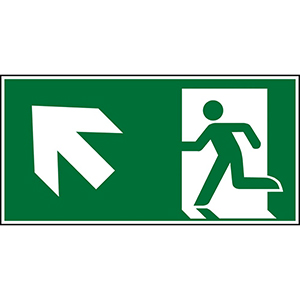 Rettungszeichen, Rettungsschild, Fluchtweg aufwärts links