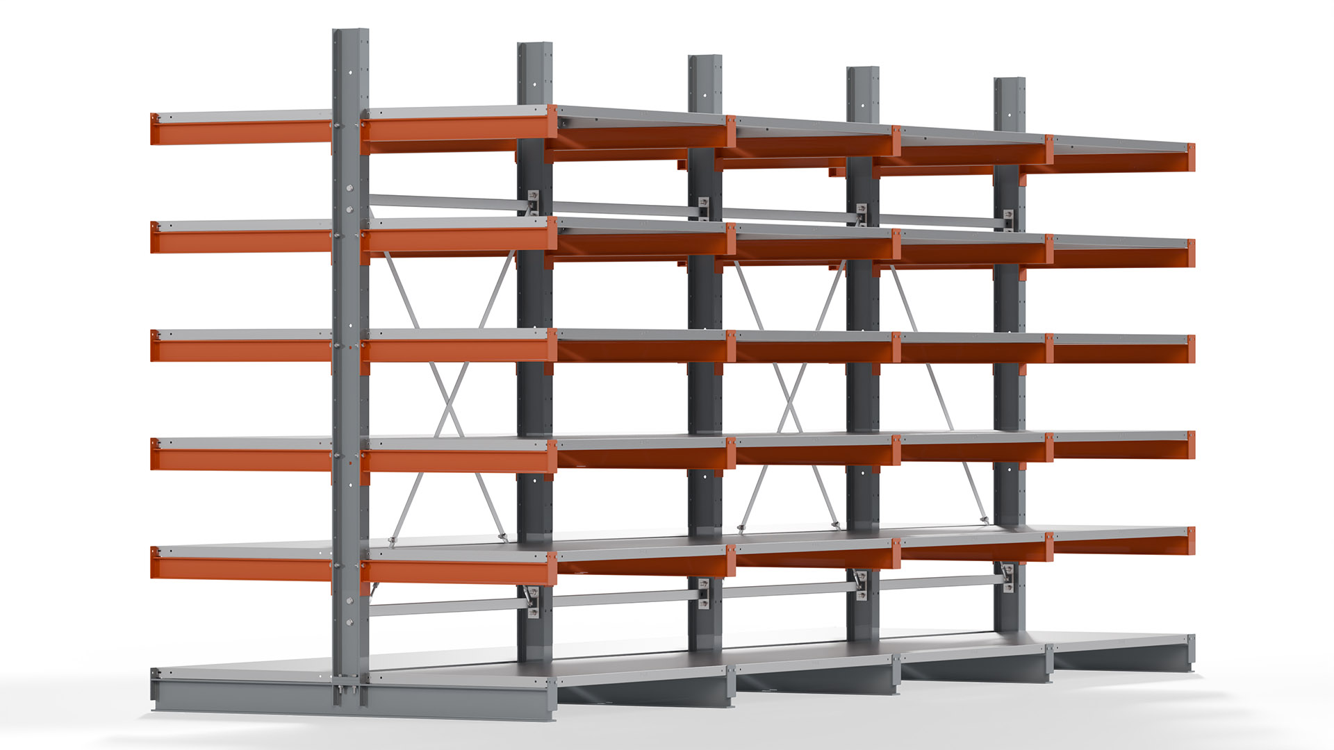 Kragarmregal KARL basic - lackiert - Breite: 512 cm - Höhe: 250 cm - Tiefe: 80 cm - Traglast je Kragarm: 550 kg - beidseitig