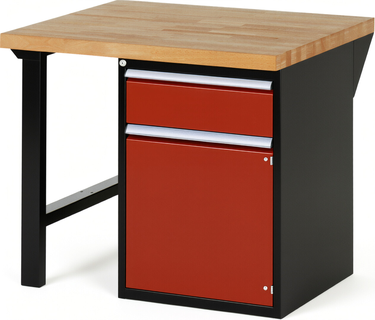 RAU Werkbank schwarz - rot - Breite 100 cm - Tiefe 90 cm - Höhe 89 cm - Buche-Massiv Arbeitsplatte 40 mm