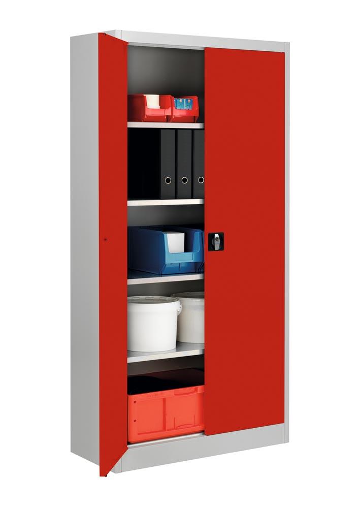 Flügeltürenschrank, 4 verzinkte Fachböden,  Fachböden,BxTxH 950x420x1950 mm, RAL7035/3000