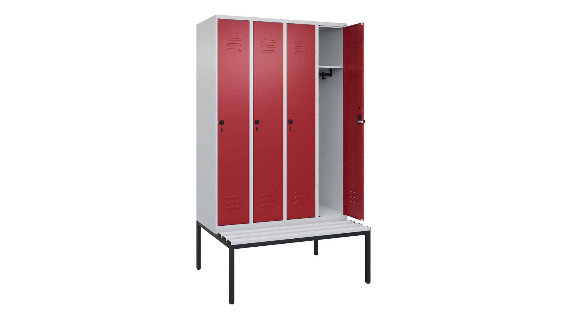 Spind - Garderobenschrank, Breite 120 cm, Höhe 212 cm, Tiefe 50 cm, 4 Abteile