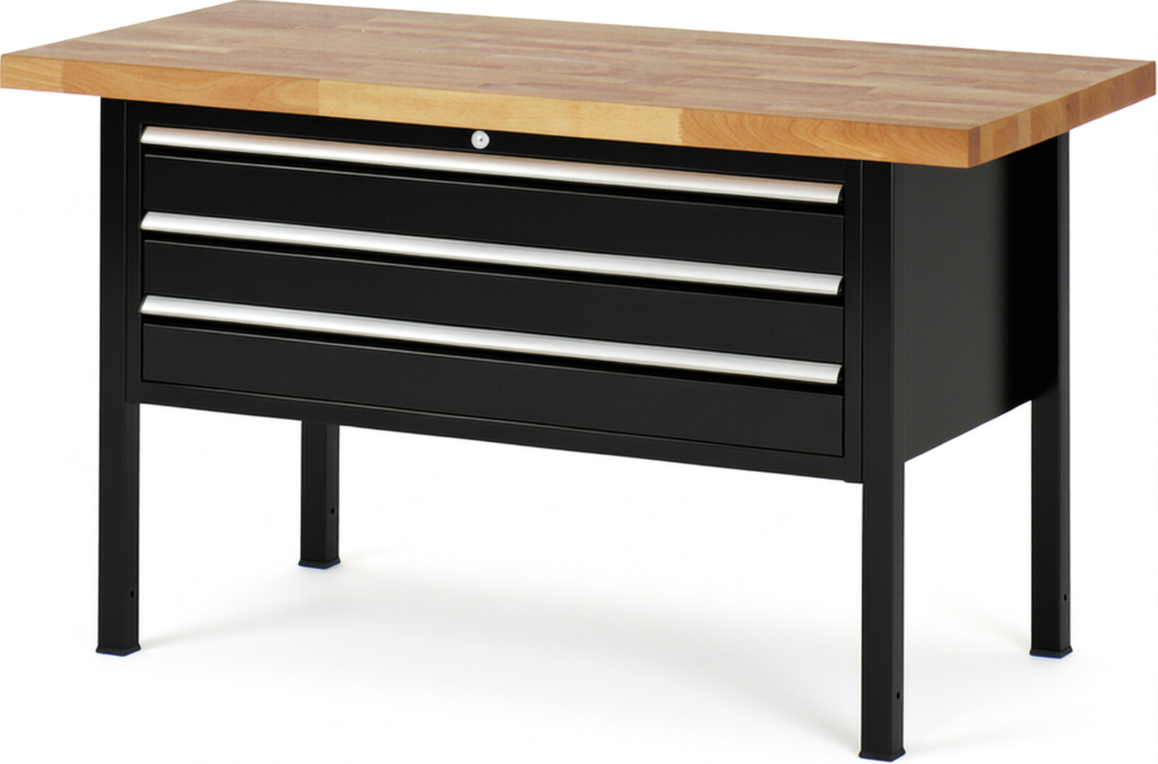Werkbank Modell 8327 schwarz, BxTxH 1500x700x840 mm,  Buche-Massiv Arbeitsplatte 40 mm,  3 Schubladen mit  Auszug 90 %