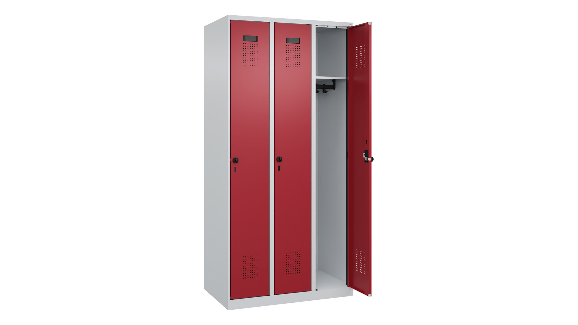 Spind - Garderobenschrank, Breite 90 cm, Höhe 185 cm, Tiefe 50 cm, 3 Abteile
