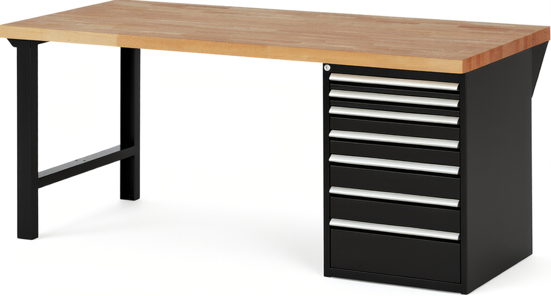 Werkbank Modell 7517 schwarz, BxTxH 2000x900x890 mm,  Buche-Massiv Arbeitsplatte 40 mm,  7 Schubladen mit  Auszug 90 %