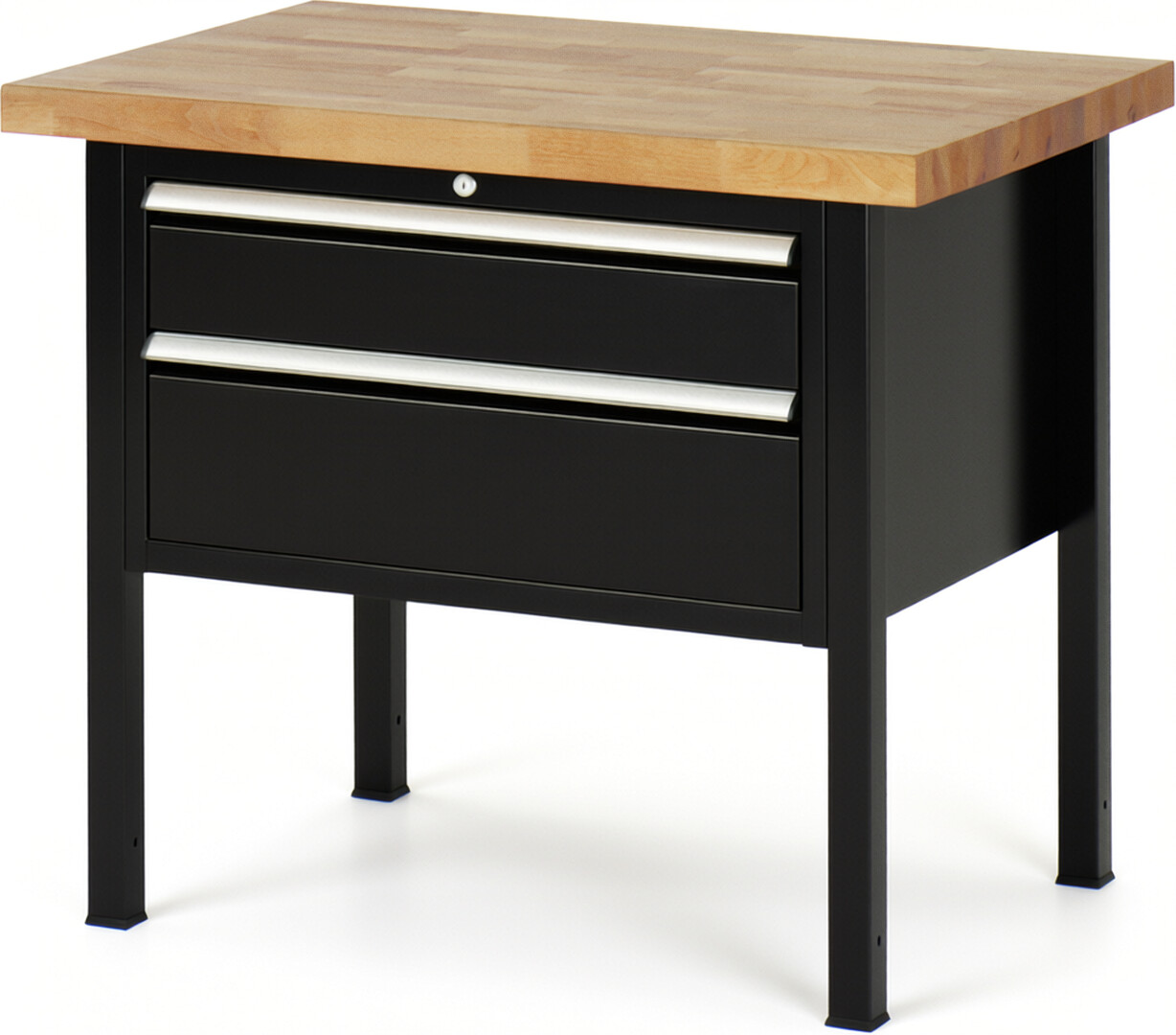 Werkbank Modell 8223 schwarz, BxTxH 1000x700x840 mm,  Buche-Massiv Arbeitsplatte 40 mm,  2 Schubladen mit  Auszug 90 %