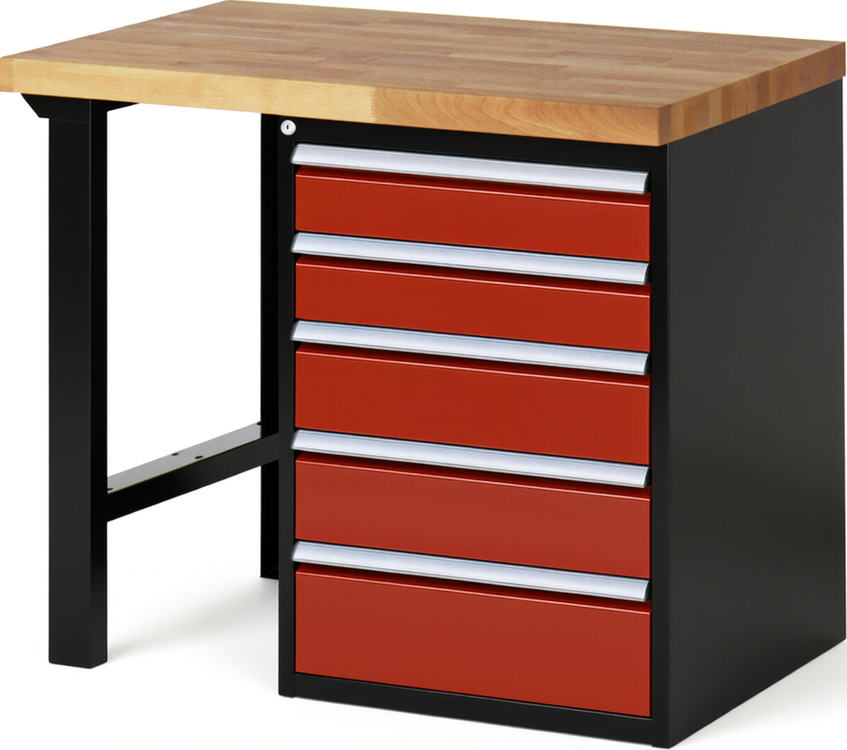 RAU Werkbank schwarz - rot - Breite 100 cm - Tiefe 70 cm - Höhe 89 cm - Buche-Massiv Arbeitsplatte 40 mm