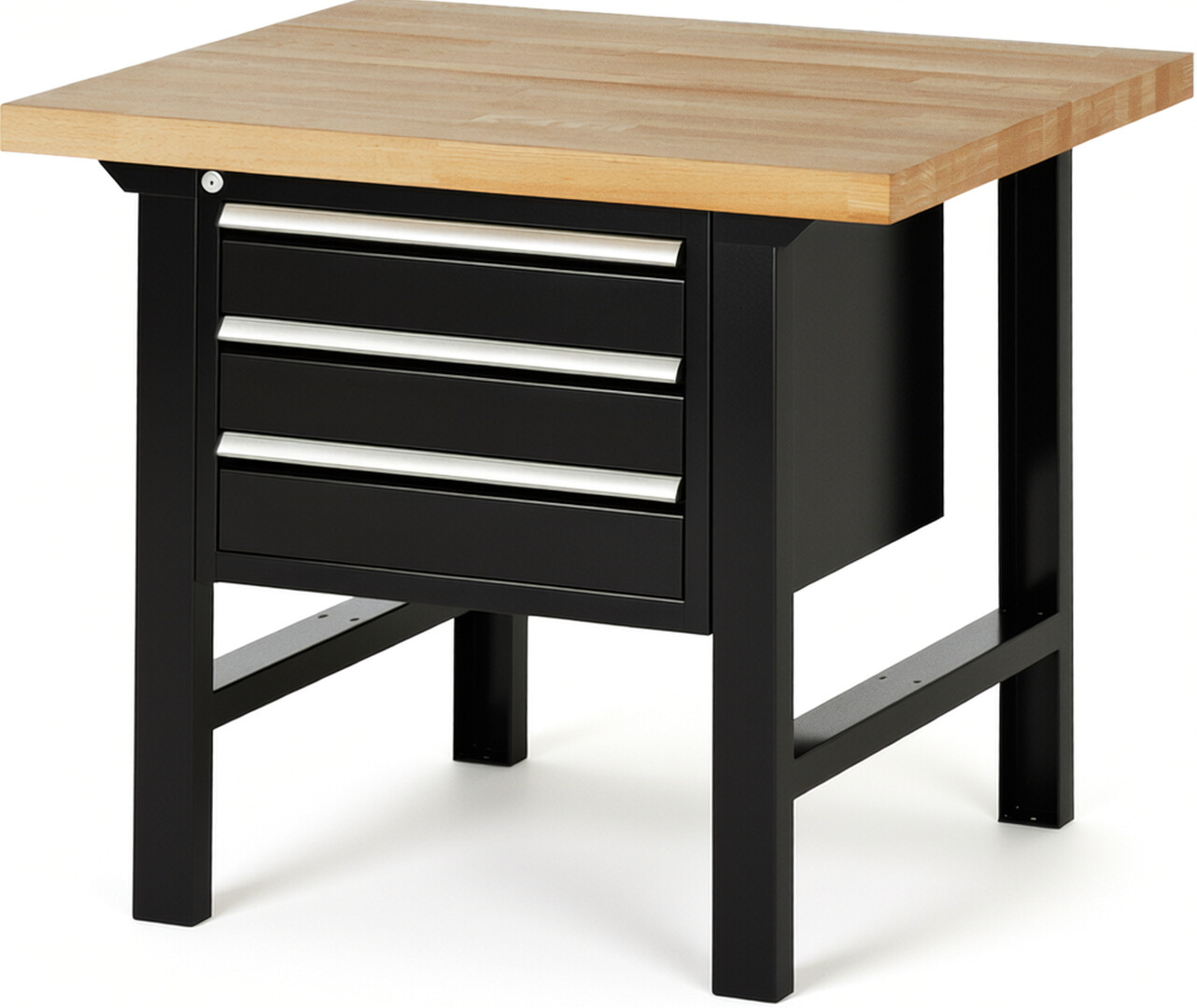 Werkbank Modell 7127 schwarz, BxTxH 1000x900x840 mm,  Buche-Massiv Arbeitsplatte 40 mm,  3 Schubladen mit  Vollauszug 100 % und  SoftClosing
