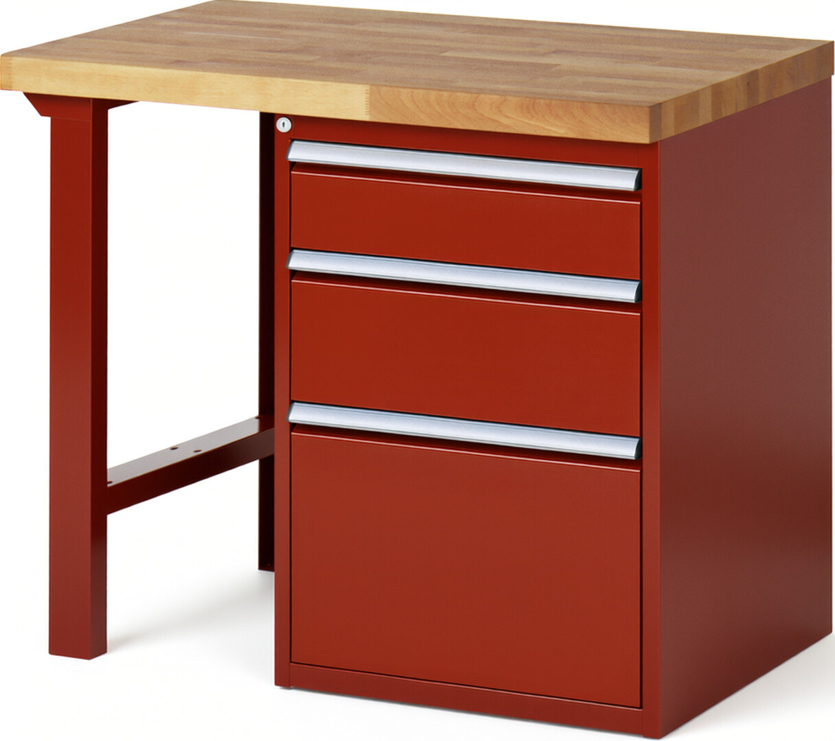 Werkbank Modell 7508 rot, BxTxH 1000x700x840 mm,  Buche-Massiv Arbeitsplatte 40 mm,  3 Schubladen mit  Auszug 90 %