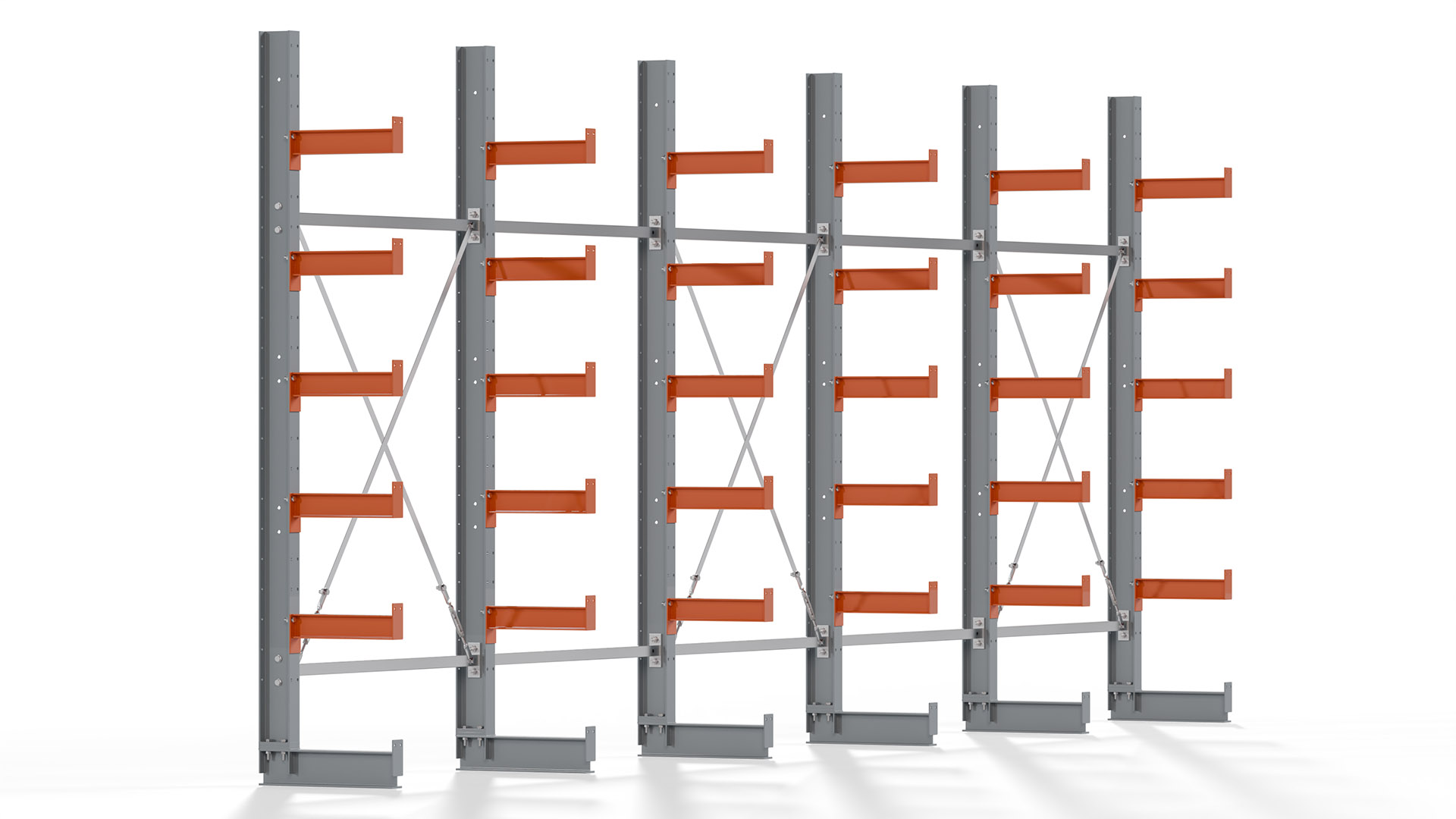 Kragarmregal KARL basic - lackiert - Breite: 640 cm - Höhe: 250 cm - Tiefe: 40 cm - Traglast je Kragarm: 1100 kg - einseitig