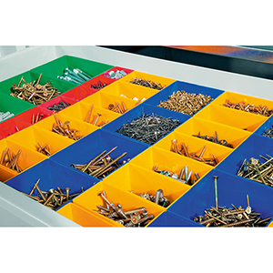 Schubladeneinsatz, Kunststoff-Kastensortiment, 44 Kästen in 4 verschiedenen Größen, passend zu Schwerlastschränke BxT 930x500/600 mm