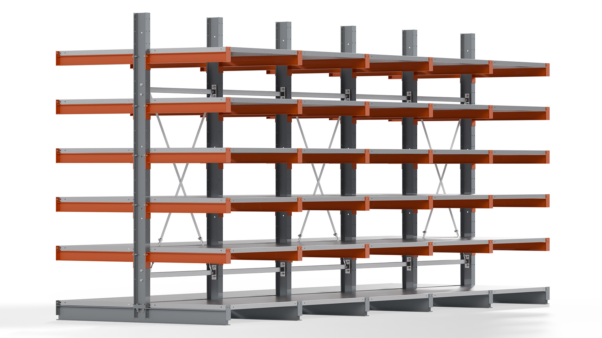 Kragarmregal KARL basic - lackiert - Breite: 500 cm - Höhe: 250 cm - Tiefe: 80 cm - Traglast je Kragarm: 550 kg - beidseitig